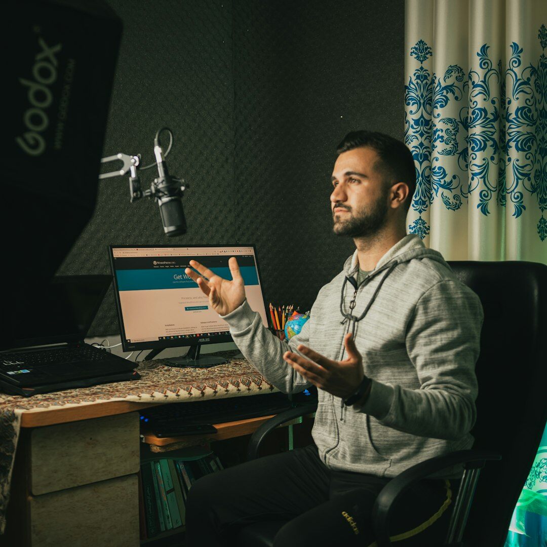 Portrait of a television presenter smiling in a studio