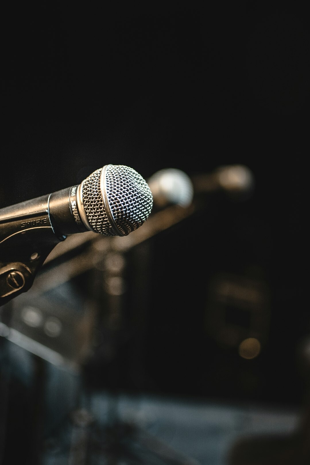 Public figure speaking at a press conference with microphones